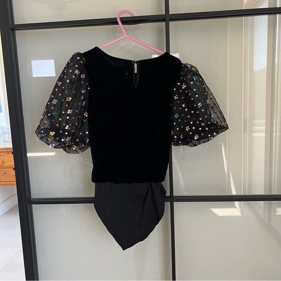 Zara Girls size 9 Sequin Puff Sleeve Velvet Bodysuit - Picture 3 of 4